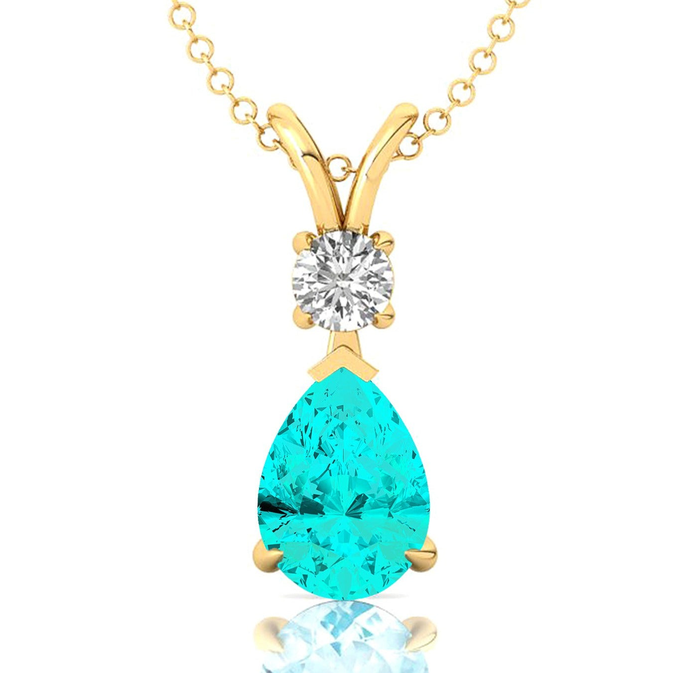 Paraiba Tourmaline Teardrop Pendant with Solitaire Diamond