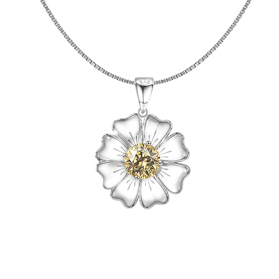 HighSpark 925 Silver Sunflower Solitaire Pendant & Chain| 92.5 Sterling Silver and Diamond like Brilliance Sparkling Zirconia | Lovely Gift - Sunflower