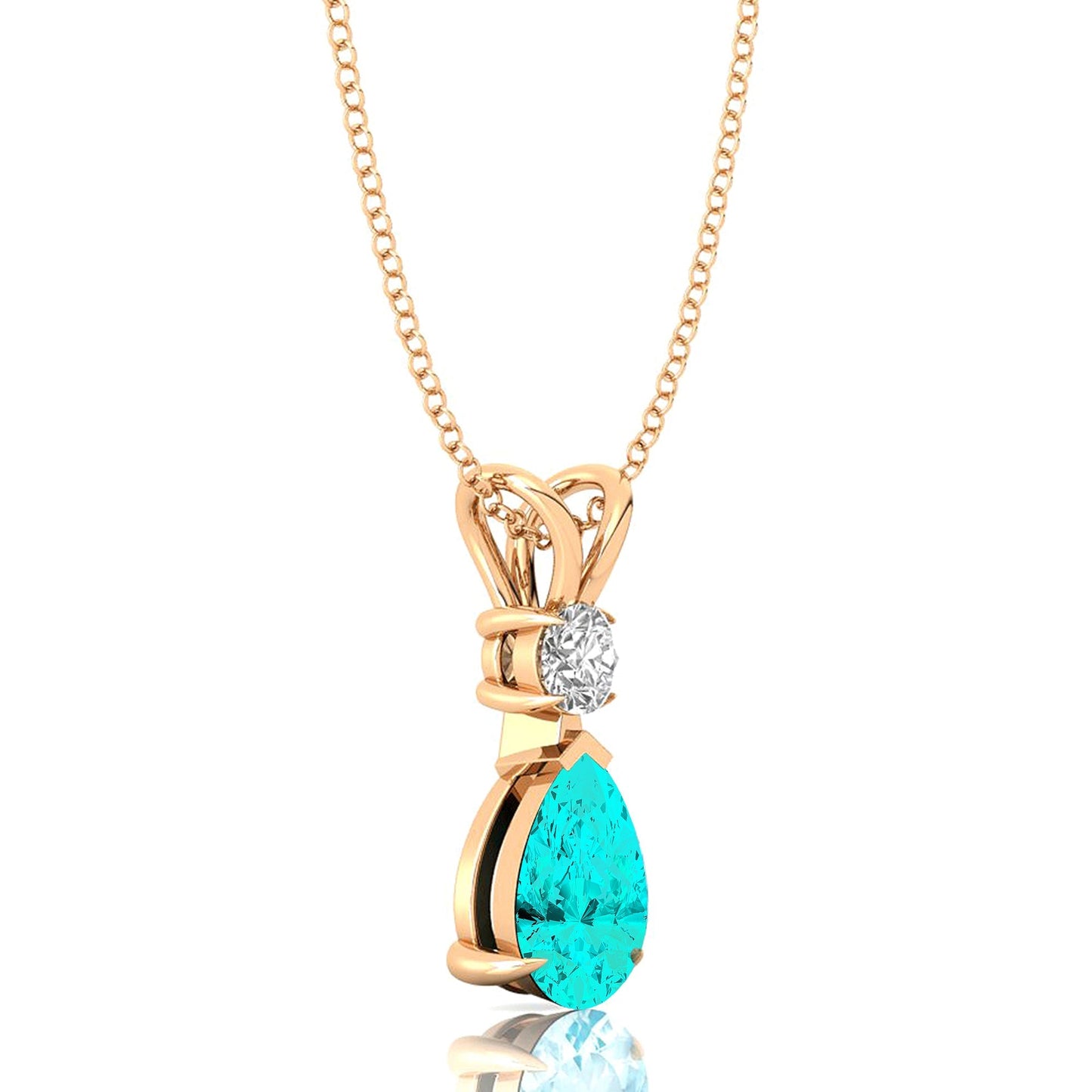 Paraiba Tourmaline Teardrop Pendant with Solitaire Diamond