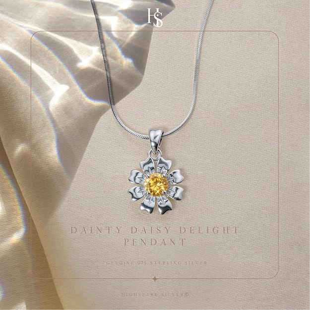 HighSpark 925 Silver Sunflower Solitaire Pendant & Chain| 92.5 Sterling Silver and Diamond like Brilliance Sparkling Zirconia | Lovely Gift - Sunflower