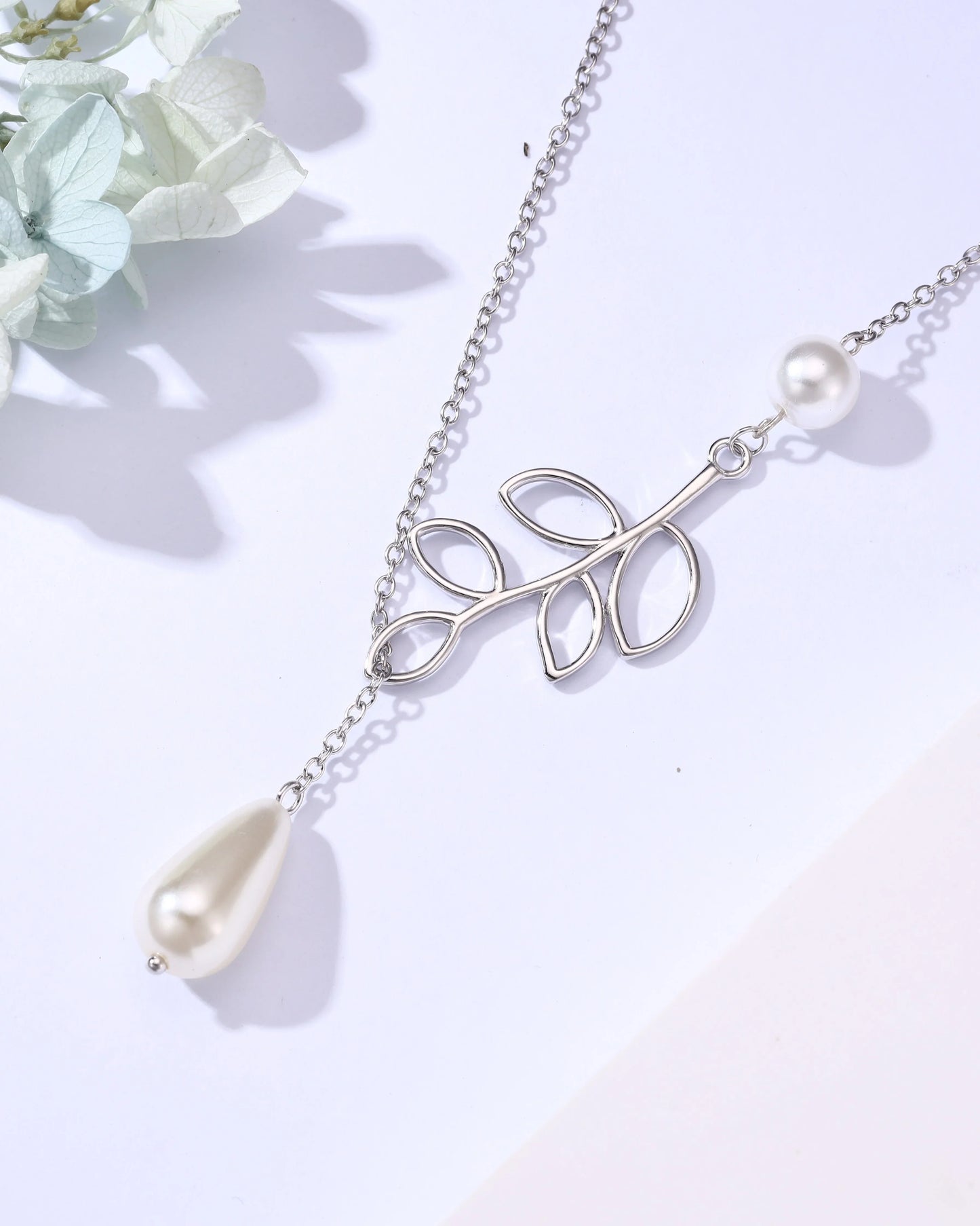 Dainty Leaf Pearl Pendant