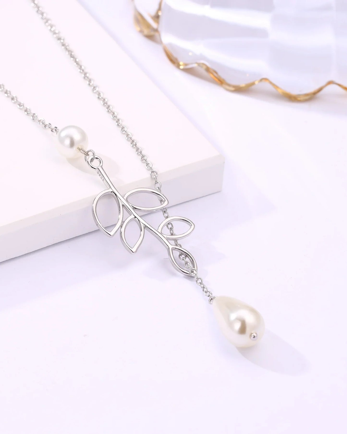 Dainty Leaf Pearl Pendant