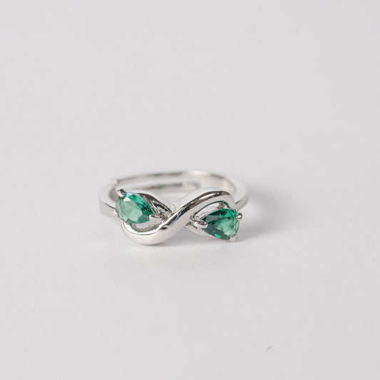 Green Infinity Pear Ring