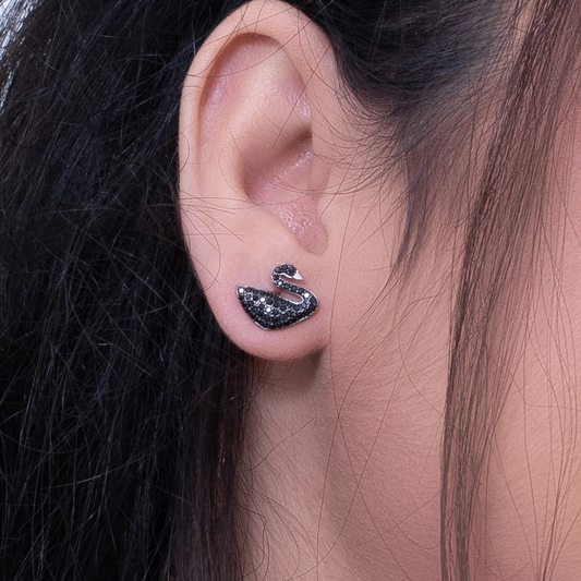 Black Iced Swan Earrings