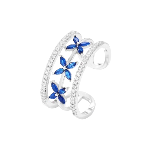 Blue Flower Adjustable Ring