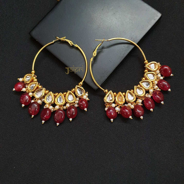 Ruby Stone Kundan Beautiful Hoops Earrings - Classic Megamart