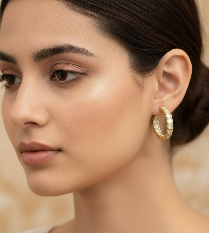 Kundan Polki Hoop Earrings - Classic Megamart