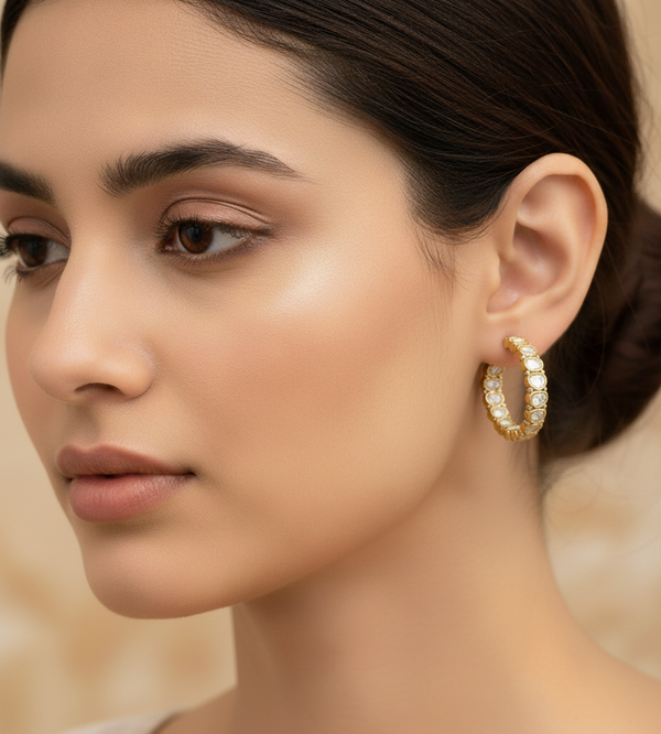 Kundan Polki Hoop Earrings - Classic Megamart