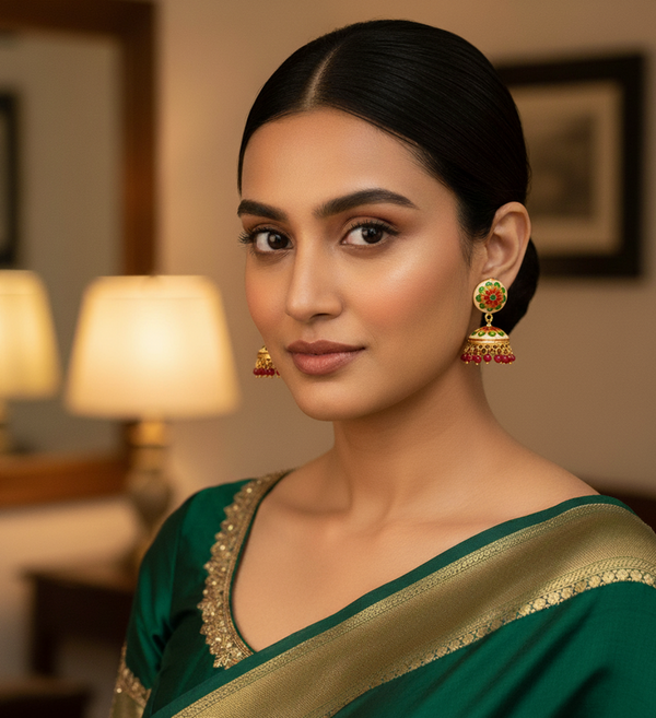 Gold Tone Meenakari Small Jhumki Earrings - Classic Megamart