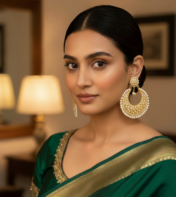 Real Pearl Jadau Chandbali Earrings - Classic Megamart